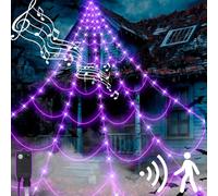 Retisee Toile d'araignée géante avec détecteur de Mouvement d'halloween de 5,2 m, 120 Filets d'araignée Violets Lumineux pour décoration de fenêtre d'halloween, extérieur, intérieur, Maison, fête