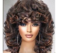 Retoleca Afro Curly Wigs for Black Femmes Short ombre Brown Wig Soft Big Bouncy Bouncy Bourls Fluffy Curls Afro Synthetic Wigs pour une utilisati