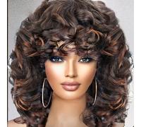 Retoleca Perruques afro bouclées pour femme noire - Perruque courte ombrée marron - Perruque synthétique afro bouclée pour un usage quotidien ou une fête