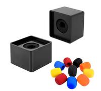 RETON 2 Pack Microphone Drapeau Station Square Cube en Forme Entrevue Logo Mic avec 10 Pcs Microphone Couverture en Mousse (2 Drapeau+10 Couverture)