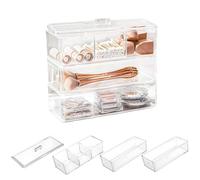 RETON Distributeur carré Qtip à 3 compartiments, support de boules de coton avec couvercle, empilable, organiseur de tiroir en acrylique transparent avec 3 tiroirs, support de coton imperméable pour