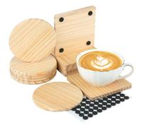 RETON Lot de 12 Dessous de Verre en Bois, 10.2 cm Dessous de Verre Carré Circulaire avec 100 Patins Souples, sous Verre Bois pour Travaux Manuels, Boissons, Gravure au Laser, Bougie