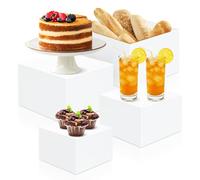 RETON Lot de 4 rehausseurs de buffet en acrylique pour table de buffet, 12,7 x 15,2 x 17,8 x 20,3 cm, blanc avec fond creux, boîtes cubiques gigognes pour gâteaux, mariages, cupcakes, desserts