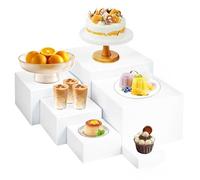 RETON Lot de 6 rehausseurs de buffet en acrylique pour table de buffet, 7,6 x 12,7 x 15,2 x 17,8 x 20,3 cm, blanc avec fond creux, boîtes cubiques gigognes pour gâteaux, mariages, cupcakes, desserts