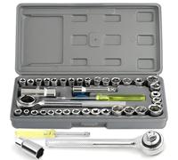 Retoo 40 Pièces Lot Douilles et Cliquet Chrome Vanadium 1/4" Clé à Cliquet Adaptateur Jeu Coffret, Pliables, Système Métrique, Tournevis