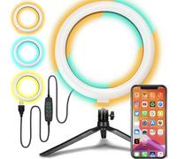 Retoo Anneau Lumineux à Selfie avec trépied de 14 cm pour téléphone Portable avec télécommande et 3 Couleurs réglables 7 W LED avec USB Rechargeable et 10 Niveaux de luminosité pour Le Maquillage