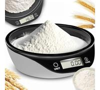 Retoo Balance de cuisine avec bol amovible, jusqu'à 5 kg, pour la cuisson et la cuisson, écran LCD, balance numérique, balance ménager avec grand bol mélangeur, balance alimentaire blanche et noire