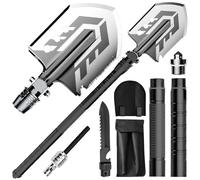 Retoo Bêche pliante Pelle Pelle pliante multifonctionnelle équipement de survie pour survie camping jardin outdoor randonnée alpinisme pelles à neige bords de scie pioche 66 cm acier inoxydable