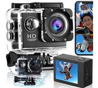 Retoo Caméra Sport, Caméscope, Étanche, Action Caméra Sportive, Grand Angle 140°, Full HD 1080p, Chargeur de Batteries 400 mAh, Camcorde pour Carte SD Micro pour Vélo, Moto, Plongée