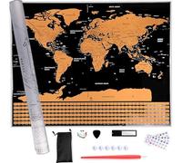 Retoo Carte du monde à gratter XXL 82 x 59 cm, poster international en grand format avec gratter doré, carte du monde à gratter avec accessoires, autocollant adhésif, outil à gratter, grande carte du