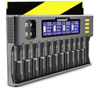 Retoo Chargeur de batterie pour AA, AAA, 9 V Ni-MH/Ni-CD, Li-ion 3,70 V/3,80 V, LiFePO4 3,20 V, 12 prises de charge, chargeur de batterie rapide universel avec écran LCD, piles rechargeables, noir