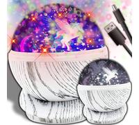 Retoo Ciel étoilé LED pour enfants avec rotation à 360 °, USB ou à piles, imitation bois, veilleuse projecteur avec 7 couleurs de lumière au choix, cadeau d'anniversaire, parfait pour chambre