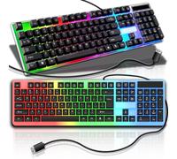 Retoo Clavier Gaming avec Diode LED RVB Dynamique Clavier QWERTY à Membrane Gaming Durable et Ergonomique pour PC Touches Multimédia Précises et Audibles Gaming 43,5 x 14,5 x 2,5 cm