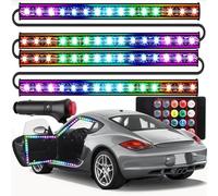 Retoo Éclairage Intérieur de Voiture LED Autocollant pour Voiture 4 Bandes RGB, Kit D'éclairage, 48 LEDs, 8 Couleurs, Télécommande, Résistant à l'eau, Installation Facile