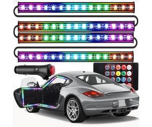 Retoo Éclairage Intérieur de Voiture LED Autocollant pour Voiture 4 Bandes RGB, Kit D'éclairage, 48 LEDs, 8 Couleurs, Télécommande, Résistant à l'eau, Installation Facile