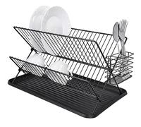 Retoo Égouttoir à Vaisselle Cuisine à 2 Niveaux, Grand Extensible, Séchoir Pliable pour Assiettes, Porte-ustensiles et Bac D'égouttement, 42,5 x 31,5 x 24 cm