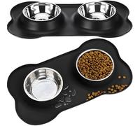 Retoo Gamelle double avec support de gamelle en silicone, gamelle pour chien en acier inoxydable 400 ml, tapis antidérapant en silicone, gamelle pour chat, gamelle pour chat, gamelle à eau pour