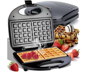 Retoo Gaufrier pour 2 gaufres belges traditionnelles - Puissance : 750 W - Moule de cuisson : 22,5 x 22,5 cm - Gaufrier compact classique au design fin - Plaque double gaufre 220 V - Noir