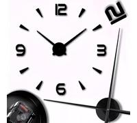 Retoo Grande horloge murale 3D DIY 70-130 cm sans cadre à coller, horloge murale moderne avec mécanisme silencieux, taille variable, pour décoration salon, chambre à coucher, bureau, noir