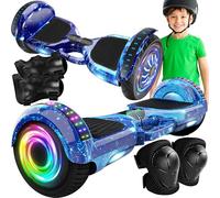 Retoo Hoverboard 6,5 pouces avec LED et fonction musique, coudières et genouillères, éclairage de scooter électrique et haut-parleur Bluetooth, moteur 250 W, équipement de protection inclus