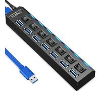 Retoo Hub USB 3.0 7 ports USB 5 Go/s, hub de données avec interrupteur séparé, port d'alimentation avec interrupteurs d'alimentation LED individuels, compatible avec ordinateur portable, PC et autres