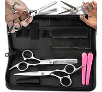 Retoo jeu de ciseaux Set 6 pouces Ciseaux de coupe de cheveux pointus en acier chromé avec peigne clips de coiffure poche en cuir 2 pièces d'effilator et ciseaux d'amincissement