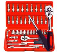 Retoo Jeu de Clés à Douille, 46 Pièces Jeu D'outils Mécaniques Ecrous Tailles, Jeu d'écrous, Boîte à Cliquet, Boîte à Cliquet et Jeu d'Embouts pour Réparation Maison et DIY Universel Rouge