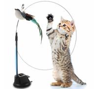 Retoo Jouet pour chat avec ventouses, oiseau et plumes, intelligence interactive, naturelle, rétractable, stable, durable, taille S