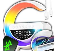 Retoo Lampe de chevet avec fonction de charge - LED tactile à intensité variable avec 7 couleurs RVB, charge sans fil 15 W, haut-parleur Bluetooth, réveil et horloge, USB AUX TF, pour chambre à
