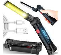 Retoo Lampe de travail LED portable rechargeable COB avec aimant, câble de charge USB et crochet, lampe de poche pour réparation de voiture, camping, utilisation d'urgence
