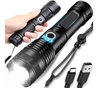 Retoo Lampe Torche LED Rechargeable, Modes D'éclairage 5, Etanche, Fonction Zoom, Portée D'éclairage Jusqu'à 1500 m, 5000 Lumens, Blanc Froid, IPX5, Pour Camping, Randonnée, Urgence, Noir