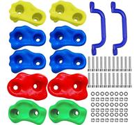 Retoo Lot de 10 pierres d'escalade + 2 poignées avec fixation - Charge maximale : 100 kg - En plastique robuste - Pour enfants
