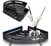 Retoo Lot de 2 étagères d'angle - 19 x 26 x 3 cm - Bords arrondis - Résistance à la corrosion - Éléments de montage inclus - Pour salle de bain et cuisine - Aluminium - Noir