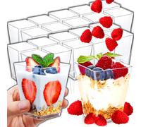Retoo Lot de 20 tasses à dessert - 160 ml - Gobelets à dessert transparents - Réutilisables - Carrées - Pour desserts à la maison, desserts, pudding, mousse, glace, fête