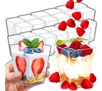 Retoo Lot de 25 tasses à dessert de 150 ml, transparentes, réutilisables, carrées, faciles à nettoyer, gobelets universels pour desserts, puddings, mousses, glaces