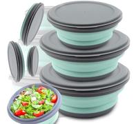 Retoo Lot de 3 bols pliables en silicone avec couvercle, peu encombrant, pour la cuisine, le camping, l'école, la randonnée, les fruits, les légumes, la salade, verrouillables, sans BPA, 3 tailles