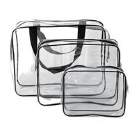 Retoo Lot de 3 trousses de toilette transparentes - Trousse de toilette pour liquides - Bagage à main - Accessoire de voyage pour hommes, femmes, enfants, famille - Étanche, Transparent, Moderne