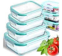 Retoo Lot de 4 boîtes de conservation en verre avec couvercle pour micro-ondes 370, 640, 1000, 1500 ml - Transparent
