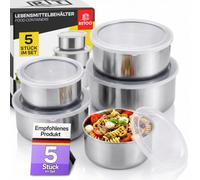 Retoo Lot de 5 boîtes de conservation avec couvercles 10/12/14/16/18 cm, en acier inoxydable, boîte à lunch, contenants alimentaires, réutilisables, étanches, ronds, avec housse en silicone, pour le