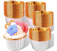 Retoo Lot de 50 moules à muffins en papier - Diamètre : 50 mm - Pour pâtisserie, dessert, fête, anniversaire, Halloween, mariage - Blanc et doré