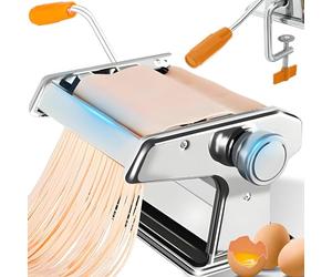 Retoo Machine à pâtes manuelle en acier inoxydable - Machine à pâtes pour spaghetti, lasagnes, tagliatelles, avec pince de table - Machine à découper les pâtes - Argenté
