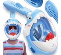 Retoo Masque de plongée intégral pour enfant avec vision panoramique à 180 ° - Technologie Dry Top - Anti-fuite, joint en silicone souple, bandes réglables, design requin, léger et sûr