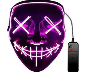 Retoo Masque LED d'Halloween avec 3 modes d'éclairage pour carnaval et fêtes, violet néon effrayant dans le noir, pour homme et femme, pour jeux de costumes, fêtes, cosplay (rose)