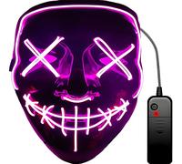 Retoo Masque LED Halloween 3 modes d'éclairage Rose Taille universelle 19 x | PVC, bande élastique, mousse frontale, environ Câble de 1 m, contrôleur de batterie, 2 piles AA non incluses