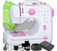 Retoo Mini machine à coudre et LED pour enfants et débutants - 12 motifs de points - Machine à coudre électronique professionnelle avec pédale - Alimentation et batterie - Bras libre - Blanc/rose