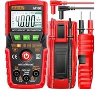 Retoo Multimètre numérique AC/DC Tension jusqu'à 500 V, courant DC, résistance, passage, test de diode, grand écran LCD rétroéclairé, lampe de poche, alarme acoustique, compact, rouge/noir