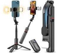 Retoo Perche à selfie Bluetooth - Trépied extensible - Lampe 3 en 1 jusqu'à 110,5 cm - Trépied télescopique pour téléphone portable - Télécommande sans fil pour smartphones - Angle d'inclinaison