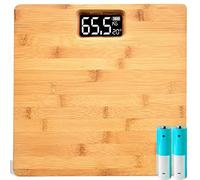 Retoo Pèse-personne numérique en bambou avec écran LCD - Jusqu'à 180 kg - Balance de salle de bain électronique - À piles - Surface en bois - 30 x 30 cm