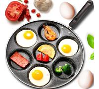 Retoo Poêle à Pancakes pour 7 Crêpes, œufs au plat, Omelettes, Hamburge, Poele avec Revêtement Antiadhésive avec Poignée, Multi-usages, Ø 30 cm, 7 trous, pour Induction, Cuisinière à Gaz