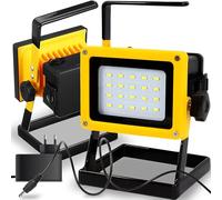Retoo Projecteur de chantier LED 30 W, lampe de travail, projecteur pour camping, garage, réparation automobile, banque d'alimentation de secours, 3 piles 18650 x 3,7 V